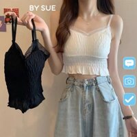 Áo bra hai dây ren bèo nhún có mút ngực, dáng dài tiểu thư phong cách Hàn Quốc - BY SUE AB26