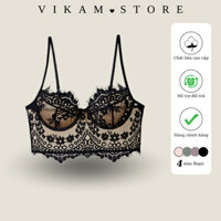 Áo bra nữ 2 dây ren hoa cao cấp, áo lót nữ có gọng đệm mút nâng ngực tạo khe sexy gợi cảm VIKAM B34