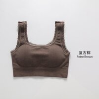 Áo bra nữ cổ vuông hở lưng chữ U hai dây ren dễ thương freesize 37-55kg - Áo croptop viền ren mút ngực - Nâu Đậm