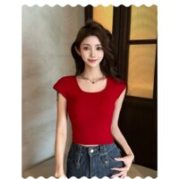 Áo bra nữ tay hến, áo thun nữ dáng ngắn croptop may kèm đệm ngực form ôm gọn chất cotton mềm mát co giãn, trơn basic