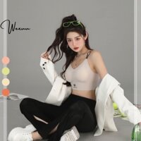 Áo bra nữ thiết kế nhúm ngực dây lưng mảnh đan chéo phối chữ dập nổi- WEXUU BR23