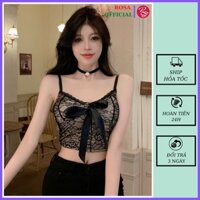 Áo Bra ren nữ 2 dây dáng croptop nâng ngực đệm mút mỏng thắt nơ trước ngực gợi cảm Rosa RS37