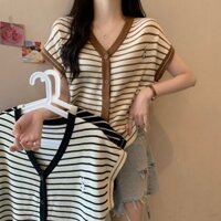 Áo Cadigan kẻ ngang chất mongtoghi tay hến, Áo Dệt Kim Thêu Thỏ Phối Màu Bacis M79013