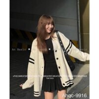 Áo cadigan phối sọc ngang dáng rộng trùm mông AO32