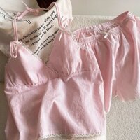Áo camisole sọc viền ren FDS, bộ đồ ngủ màu sắc đồng nhất, bộ vest nhỏ mùa hè mới, quần short, đồ mặc trong nhà