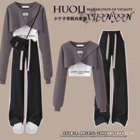 Áo camisole thiết kế, áo sweatshirt, quần ống rộng + bộ đồ công sở nữ, bộ ba món thời trang công sở + phong cách Hàn Quốc, rộng rãi cho mùa xuân và mùa thu
