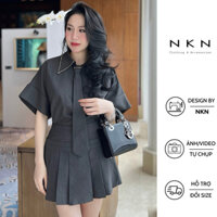 Áo cánh dơi, áo công sở NKN Lasy màu xám, thiết kế cánh dơi, cổ áo đính đá, chất liệu cao cấp