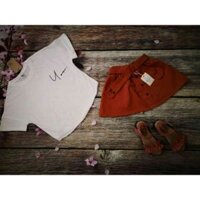 Áo cánh dơi+chân váy nâu tây cho bé gái