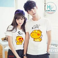 Áo cặp áo đôi màu trắng in hình Xếp Đệ Dễ Thương [ CÓ ẢNH THẬT ]