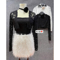 áo cặp gồm áo ống ren trong kèm khoác ren dây hoa cổ