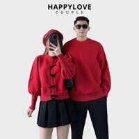 Áo cặp mùa đông HAPPYLOVE áo len nam nữ dài tay màu đỏ áo nữ kèm nơ thời trang M242