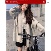 Áo cardigan cách điệu Sherry màu xám, Áo cardigan len mỏng form rộng phong cách Hàn Quốc