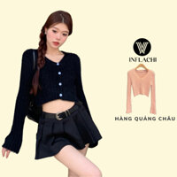 Áo cardigan cho nữ dài tay INFLACHI chất len lông cổ V cúc giữa dáng ngắn croptop M47 D2-17.1