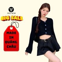 Áo cardigan cho nữ dài tay INFLACHI chất len lông cổ V cúc giữa dáng ngắn croptop M47 D2-17.1