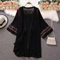 Áo cardigan cổ điển phong cách dân tộc Vân Nam Thanh Hải du lịch Quần áo chống nắng Áo khoác đi biển mỏng dành cho nữ Trung dài mùa hè Áo len cardigan phong cách dân tộc cổ điển, du lịch Vân Nam Thanh Hải