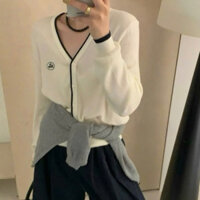 Áo Cardigan Cổ V Tay Dài Dệt Kim Họa Tiết Thời Trang Nữ
