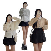 Áo cardigan croptop len vặn thừng dài tay, áo khoác cardigan dệt kim phong cách hàn quốc cổ tròn xinh xắn cho nữ