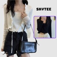 Áo cardigan croptop tay dài nữ SKYTEE.VN ,áo khoác crt ôm body len gân 100% cotton thân 2 lớp bánh bèo FG020