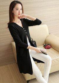 Áo cardigan dáng dài 2 túi freesize ak33 - đen