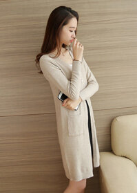 Áo cardigan dáng dài 2 túi freesize ak33 - Kem
