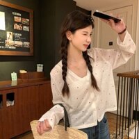 Áo Cardigan dệt kim chấm bi YUEWEN mẫu nữ mỏng kết hợp bên ngoài váy hai dây Khăn choàng che da thịt Áo khoác điều hòa Kiểu ngắn