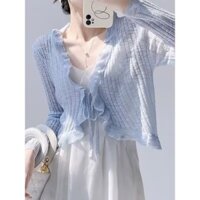 Áo Cardigan dệt kim chống nắng, váy hai dây loại mỏng cho nữ, khăn choàng mùa hè điều hòa phối bên ngoài, áo khoác cổ tích