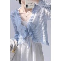 Áo Cardigan dệt kim chống nắng, váy hai dây loại mỏng cho nữ, áo choàng điều hòa mặc ngoài, khăn choàng mùa hè, áo khoác Tiên Nữ Lụa băng viền bèo
