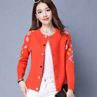 Áo Cardigan dệt kim mẫu mới Áo khoác mẫu ngắn xuân thu cho nữ áo len thêu hoa rộng rãi cho nữ khăn choàng mặc ngoài