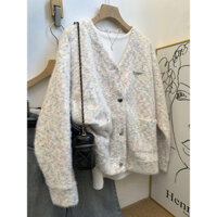 Áo Cardigan Dệt Kim Nhung Gấu Trúc Cổ Chữ V Cho Nữ Áo Len Lười Mềm Phối Bên Ngoài Mẫu Mới Xuân Thu