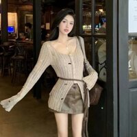 Áo cardigan Dệt Kim Tay Dài Dáng Ôm Thiết Kế Đục Lỗ Thời Trang Mùa Thu 2025 Cho Nữ