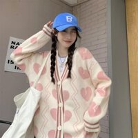 Áo Cardigan Dệt Kim Tình Yêu, Áo Len Dài Tay Cổ Chữ V Cho Nữ Áo Thường Ngày Trẻ Trung Ngọt Ngào Dáng Dài Vừa Rộng Rãi