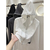 Áo Cardigan khóa kéo đôi Jiashucheng Áo hoodie màu trắng áo khoác nữ mẫu ngắn dễ phối thể thao mẫu mới áo mặc trong liền mũ