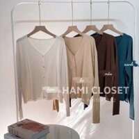 Áo cardigan len cổ V 4 cúc len lông cừu mềm mịn dáng  bazic