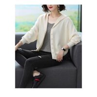 Áo cardigan len đẹp, Khoác len nữ dáng cánh dơi có nón,Len dệt kim mềm mịn, Thời trang thu đông xinh cho nữ - Kem - Freesize 45-65kg