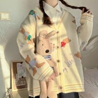 Áo cardigan len họa tiết hình gấu form rộng