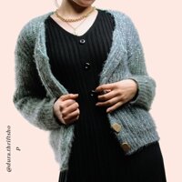 Áo cardigan len lông màu xanh lá cây