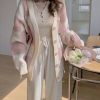 Áo cardigan len nữ caro bàn cờ ô vuông zizac màu hồng khoác ngoài Quảng châu hot tiktok nhất thu đông 2022
