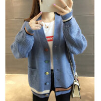 Áo cardigan len nữ Hàn Quốc dáng ngắn, cổ chữ V, chất len dày dặn - Xanh