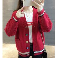 Áo cardigan len nữ Hàn Quốc dáng ngắn, cổ chữ V, chất len dày dặn - Đỏ