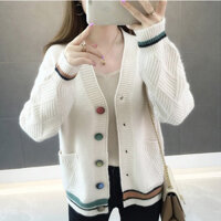Áo cardigan len nữ Hàn Quốc dáng ngắn, cổ chữ V, chất len dày dặn - TRẮNG