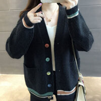 Áo cardigan len nữ Hàn Quốc dáng ngắn, cổ chữ V, chất len dày dặn - ĐEN