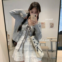 Áo cardigan len nữ vặn thừng dài tay buộc nơ phong cách tiểu thư XTT AKN00002