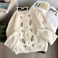 Áo cardigan len thêu hoa cúc tròn phong cách Retro tinh tế hàng chuẩn QCCC loại Vip 1