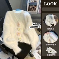 Áo cardigan len trơn cúc hoa nhiều màu dáng ngắn basic phong cách đơn giản nhẹ nhàng