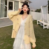 Áo cardigan len vặn thừng đính quả cherry bông xuất Hàn (có sẵn)