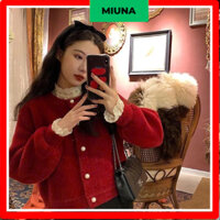Áo cardigan lông thỏ Miuna cúc ngọc, Áo khoác len dáng ngắn thời trang tết và noel