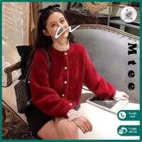 Áo cardigan lông thỏ Mtee cúc ngọc, Áo khoác len dáng ngắn thời trang tết và noel