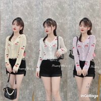 Áo cardigan lưới thêu cherry tay dài cổ tim cực xinh