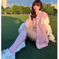 Áo Cardigan màu hồng xuân thu phong cách Đại Học Áo khoác nữ dày dặn dễ phối mẫu mới cổ điển Áo Jacket lót nhung Áo khoác nữ trang phục bóng chày