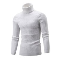 Áo cardigan nam cổ cao màu trơn sọc thon gọn phong cách